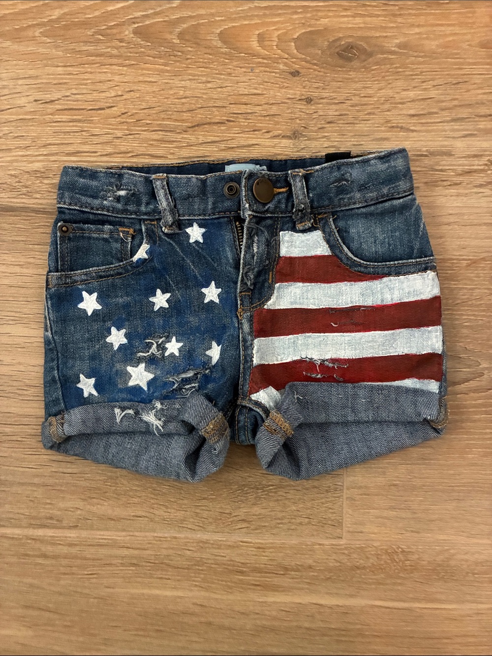 Kids Denim Shorts with Flag Print - Blue / Red / White